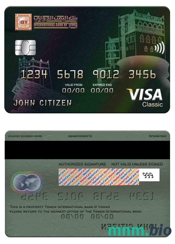 Yemen International bank visa klasyczny karta przykład w formacie PSD